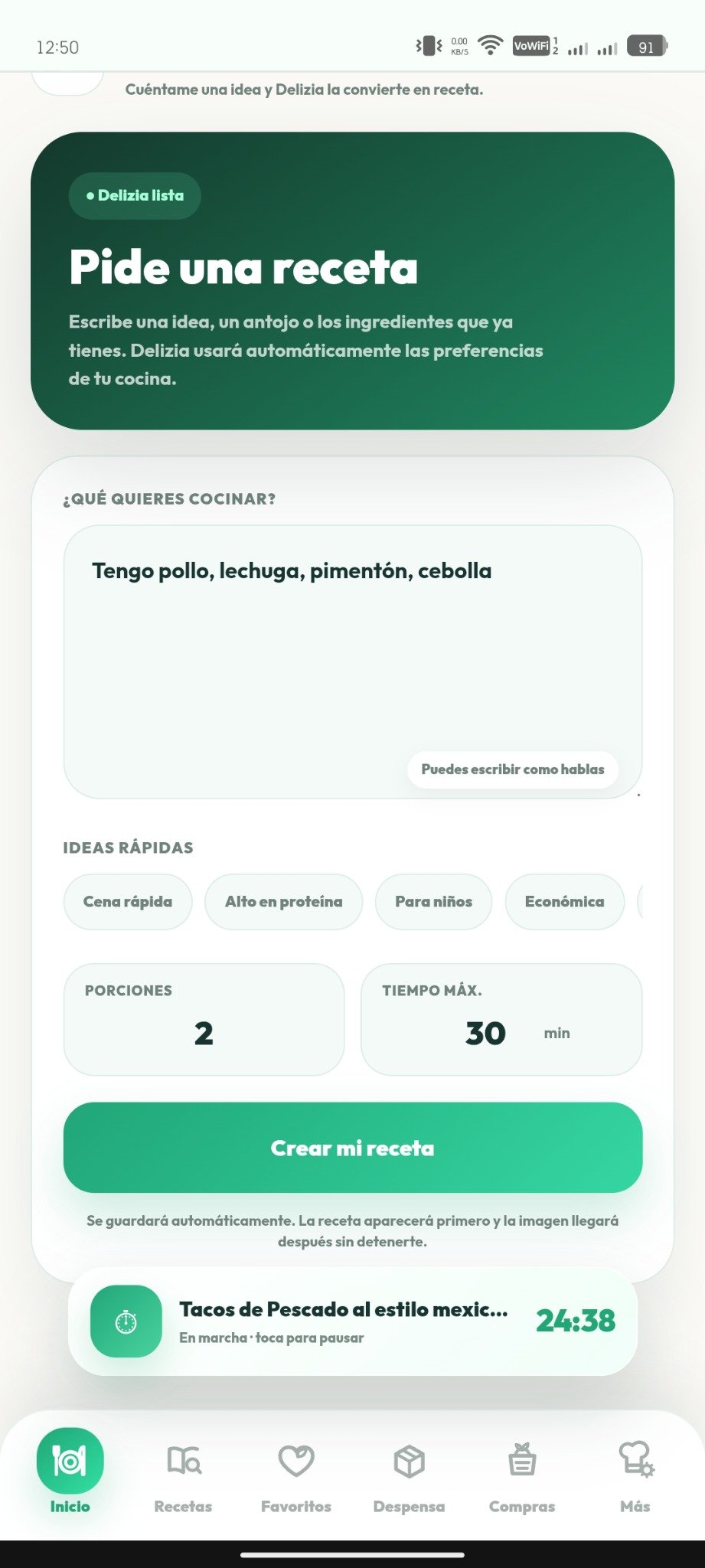 Pedir receta en Delizia